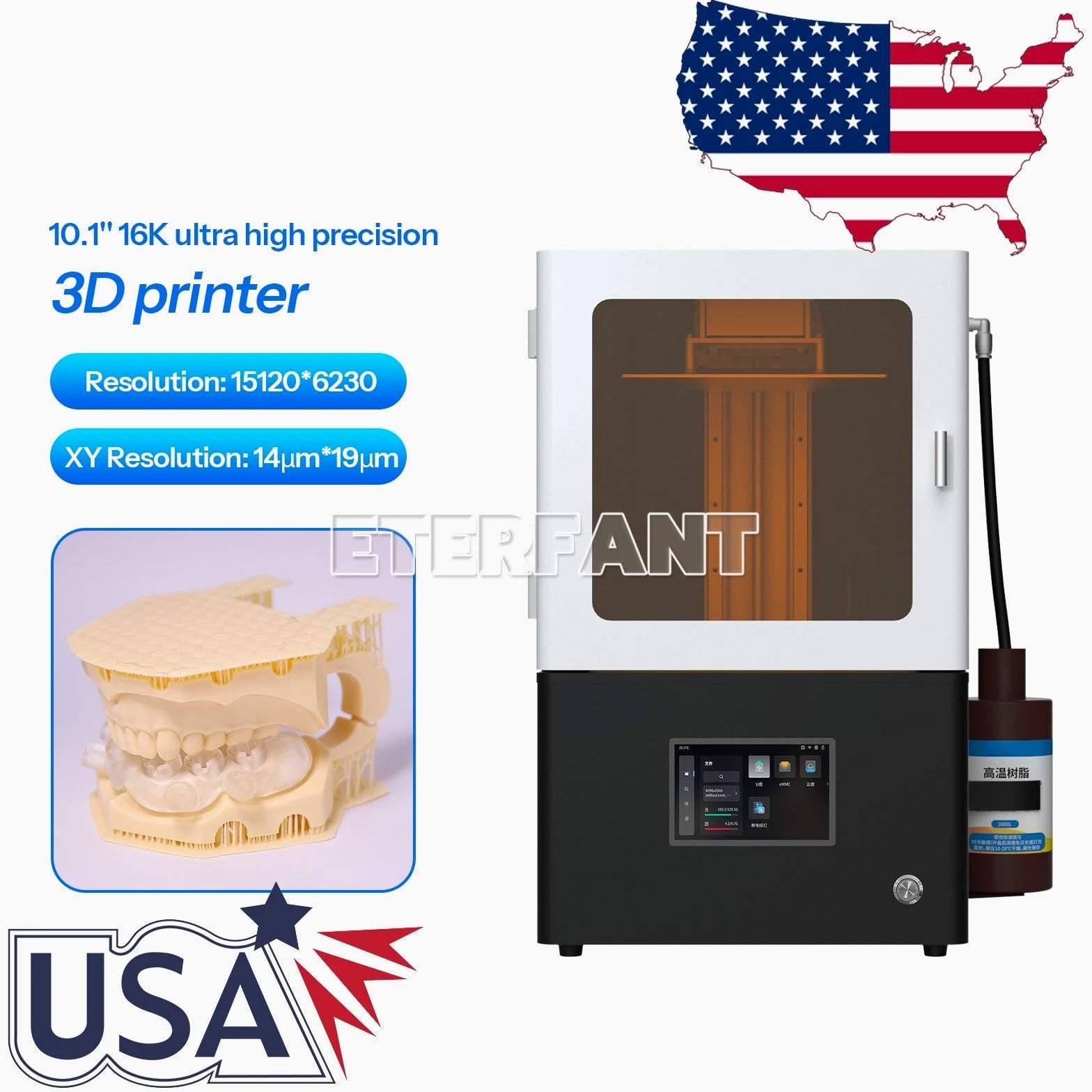 Dental 16K Ultra High Precision UV LCD Resin 3D Printer Industrial LAN/USB/WiFi