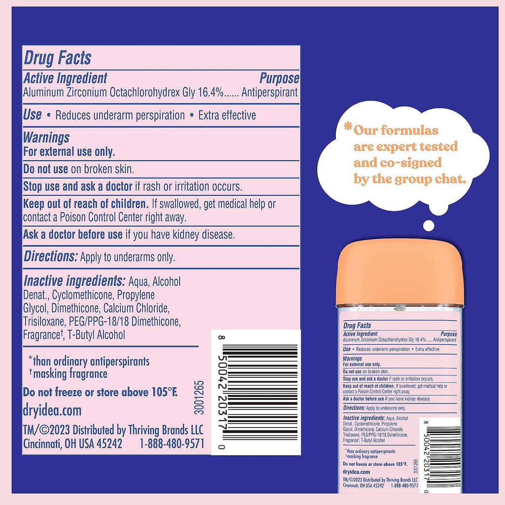 Dry Idea Gel Deodorant for Women, Unscented, 3 oz (Pack of 6)