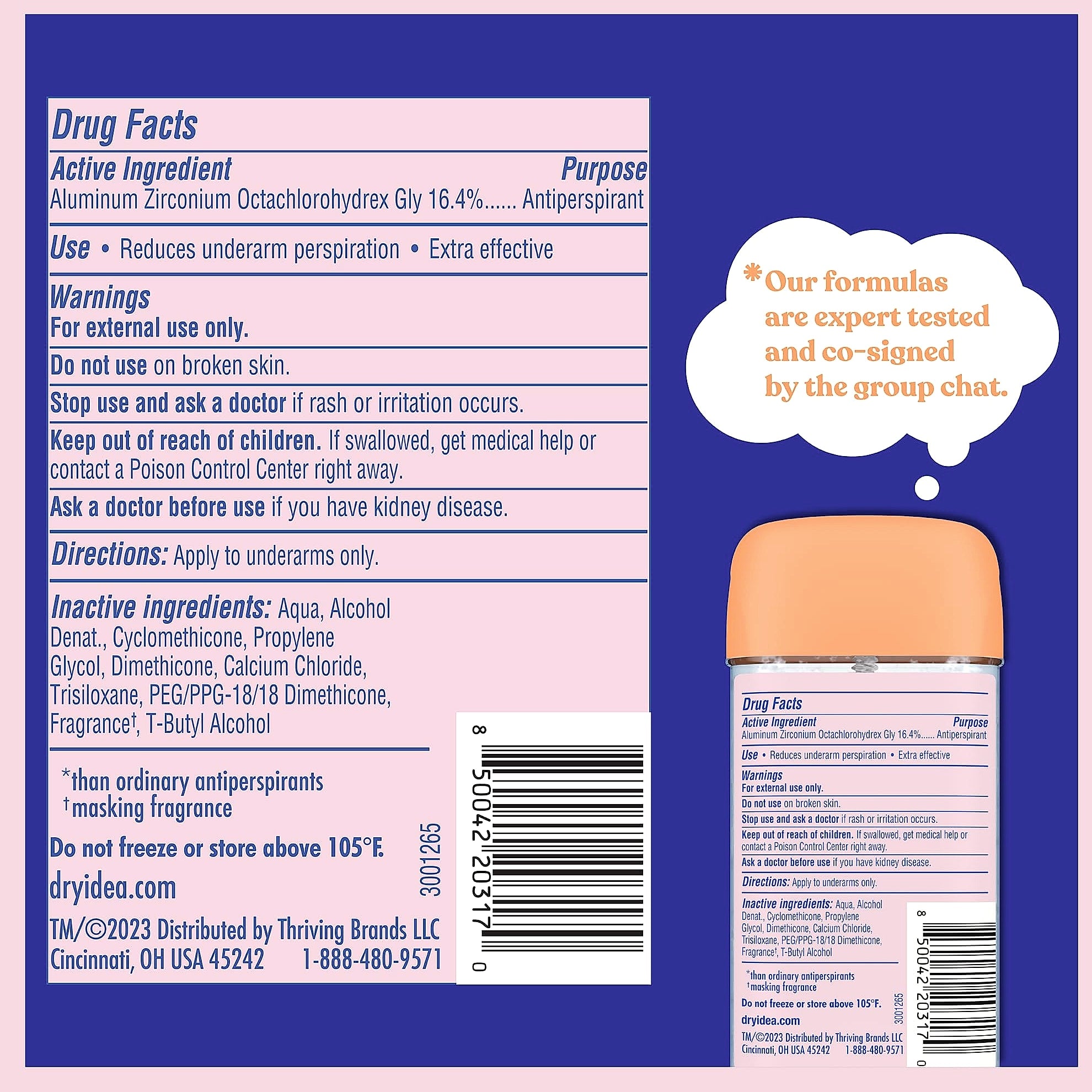 Dry Idea Gel Deodorant for Women, Unscented, 3 oz (Pack of 6)