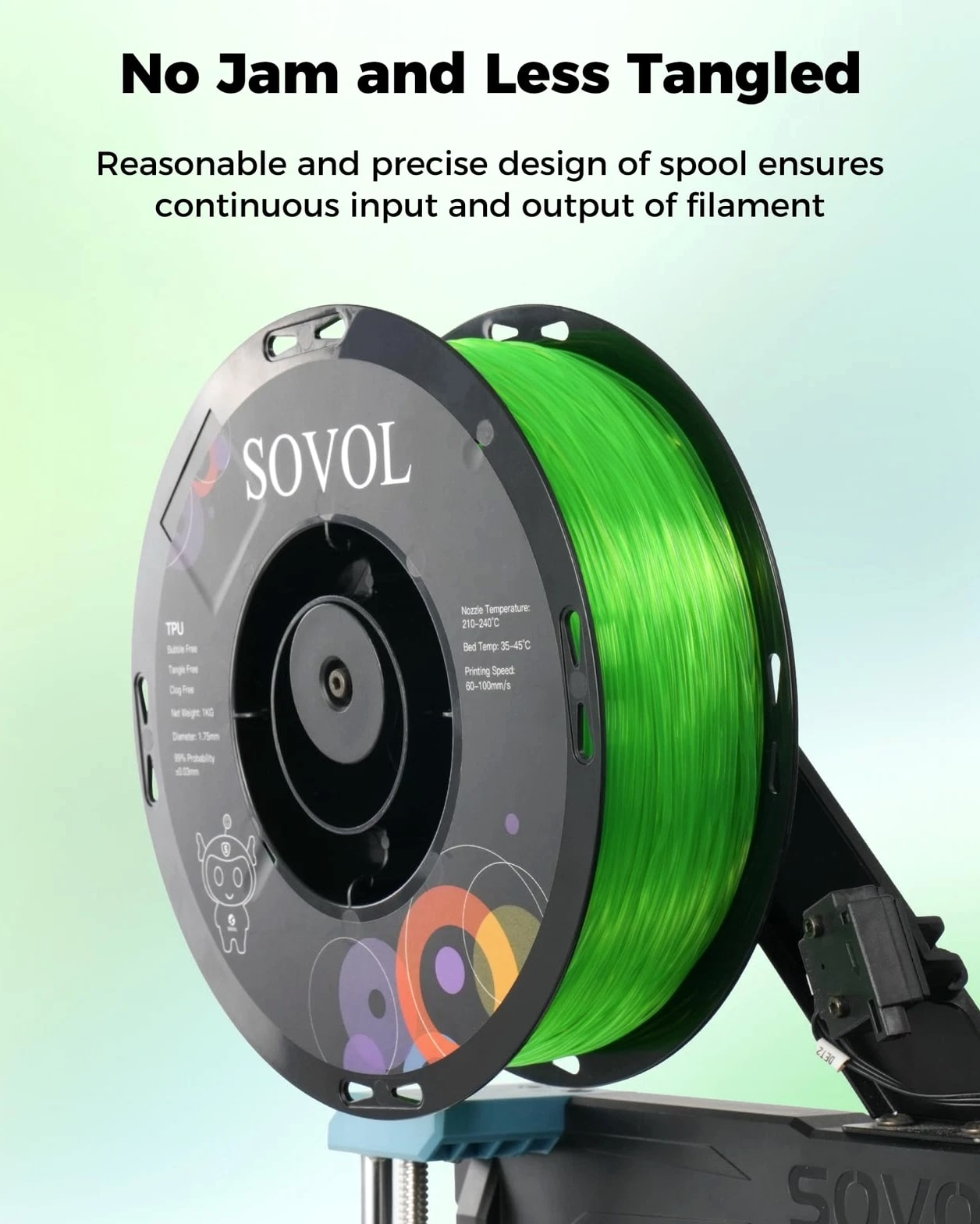 Sovol TPU Filament 1.75mm 95A Soft Flexible 3D Printer - 1 KG Clear Green