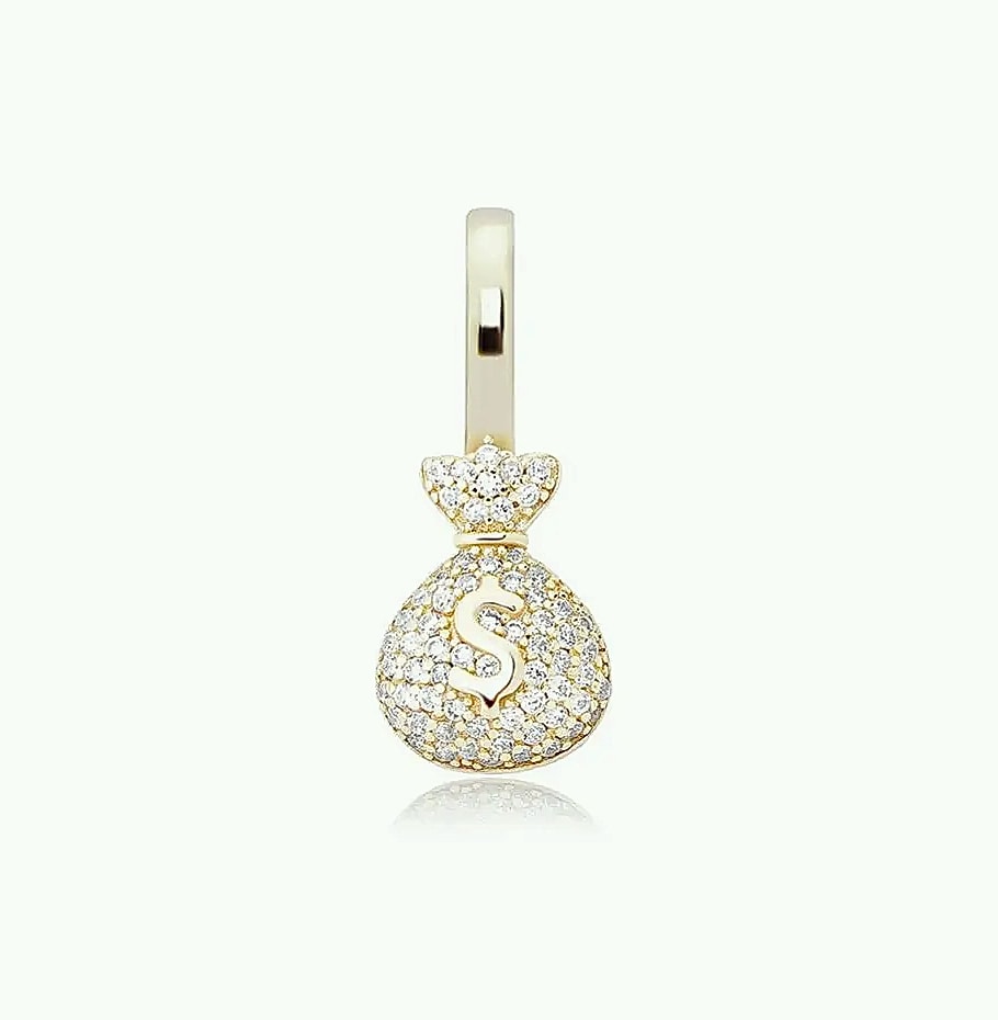 TOPGRILLZ 925 Sterling Silver Money Bag Pendant Box Chain