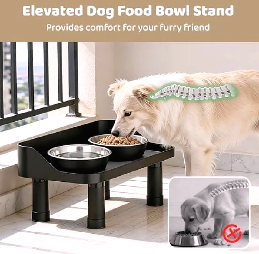 Adjustable Elevated Dog Food Bowl Stand with Non-Slip Pads