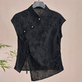 Retro Cheongsam Short Sleeve Top Black Jacquard Women's Shirt