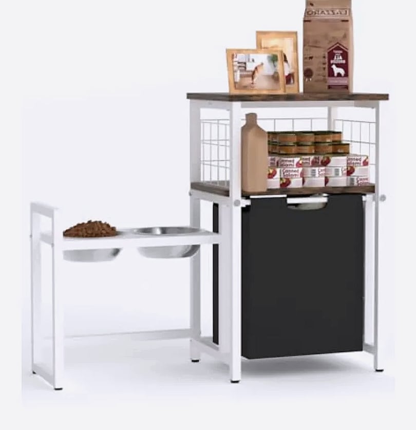 Elevated Dog Bowl Stand with Food Storage and Toy Basket