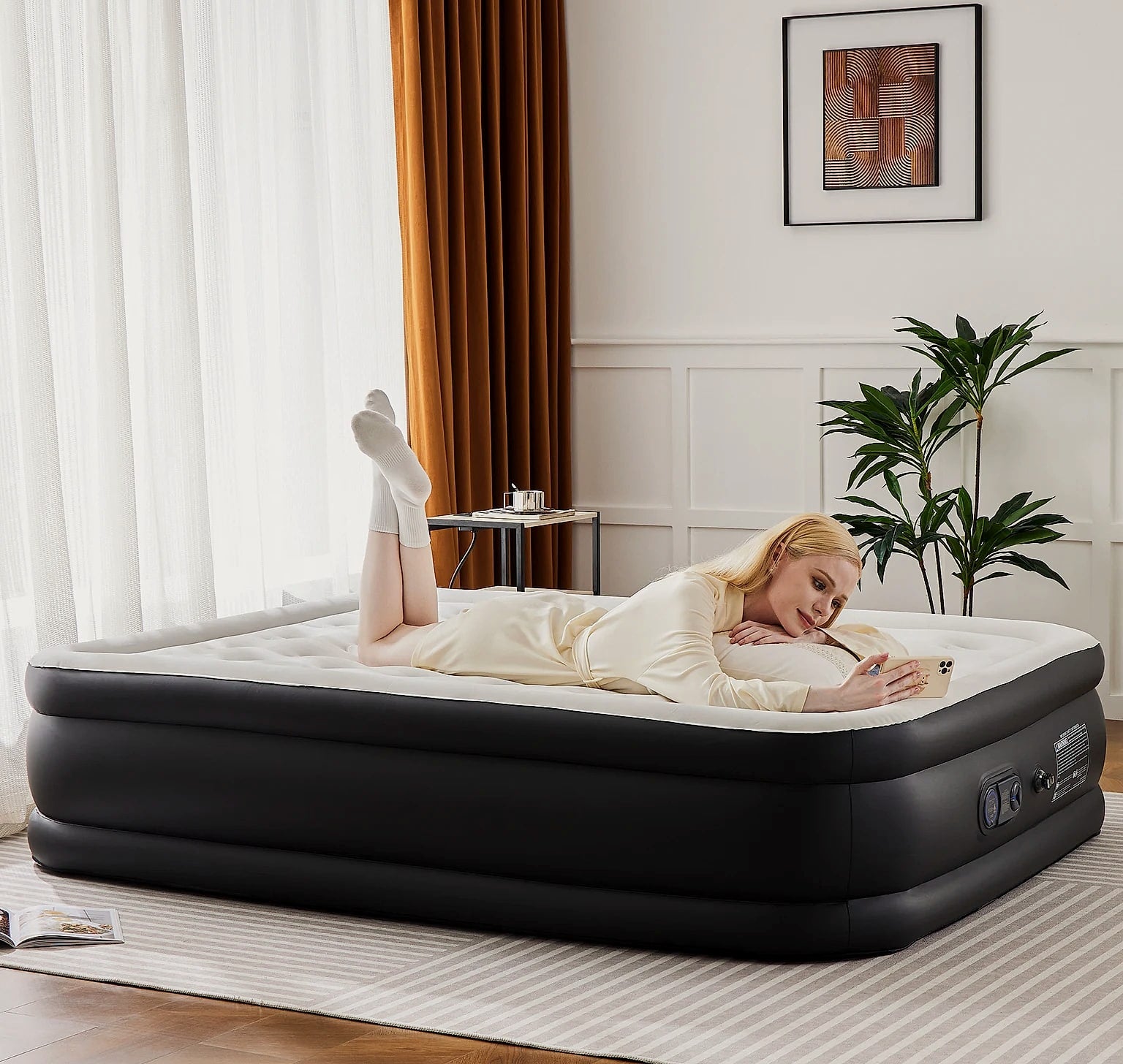 JHK Queen Twin Size Air Mattress Double Height 660 lbs