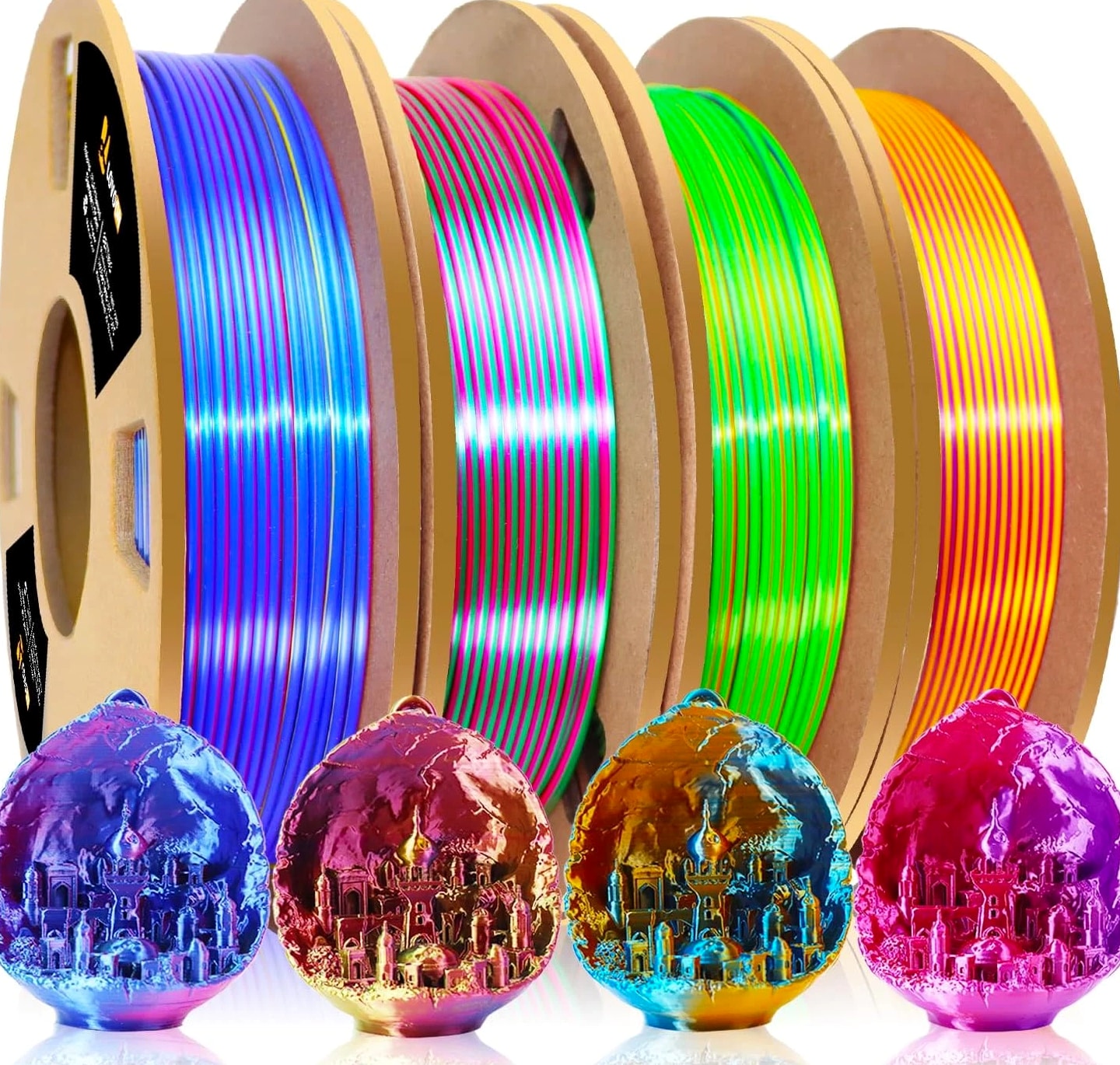 3D PLA Filament 1.75Mm Bundle - Tricolor 3D Printer Filament, Rainbow Silk