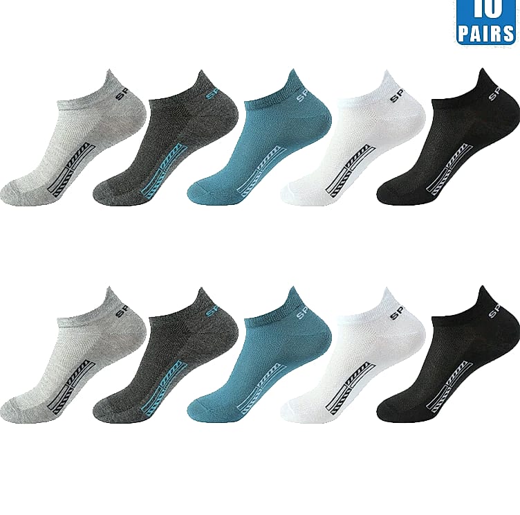 Men's Breathable Mesh Cotton Socks 10 Pairs Short Tube