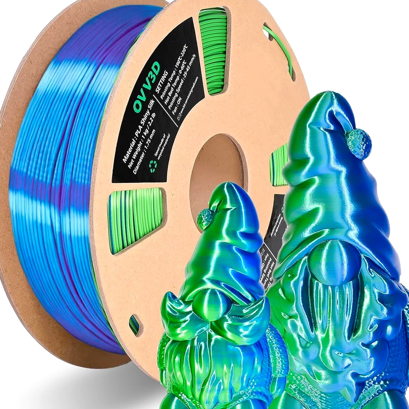 PLA Filament 1.75Mm, Silk PLA Dual Color Blue Green 3D Printer Filament, High Sp