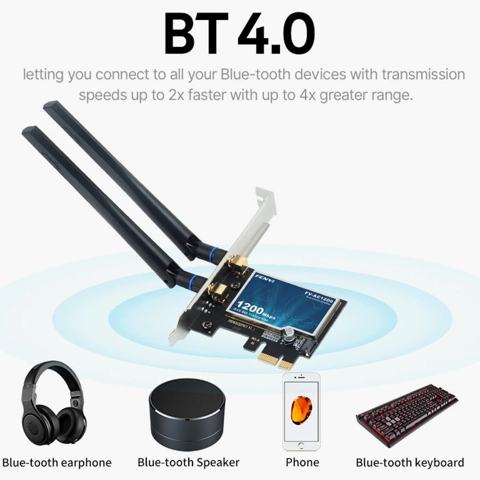 AC1200 Desktop PCI-E WiFi Adapter 2.4G/5Ghz 802.11ac Bluetooth 4.0 Network Card