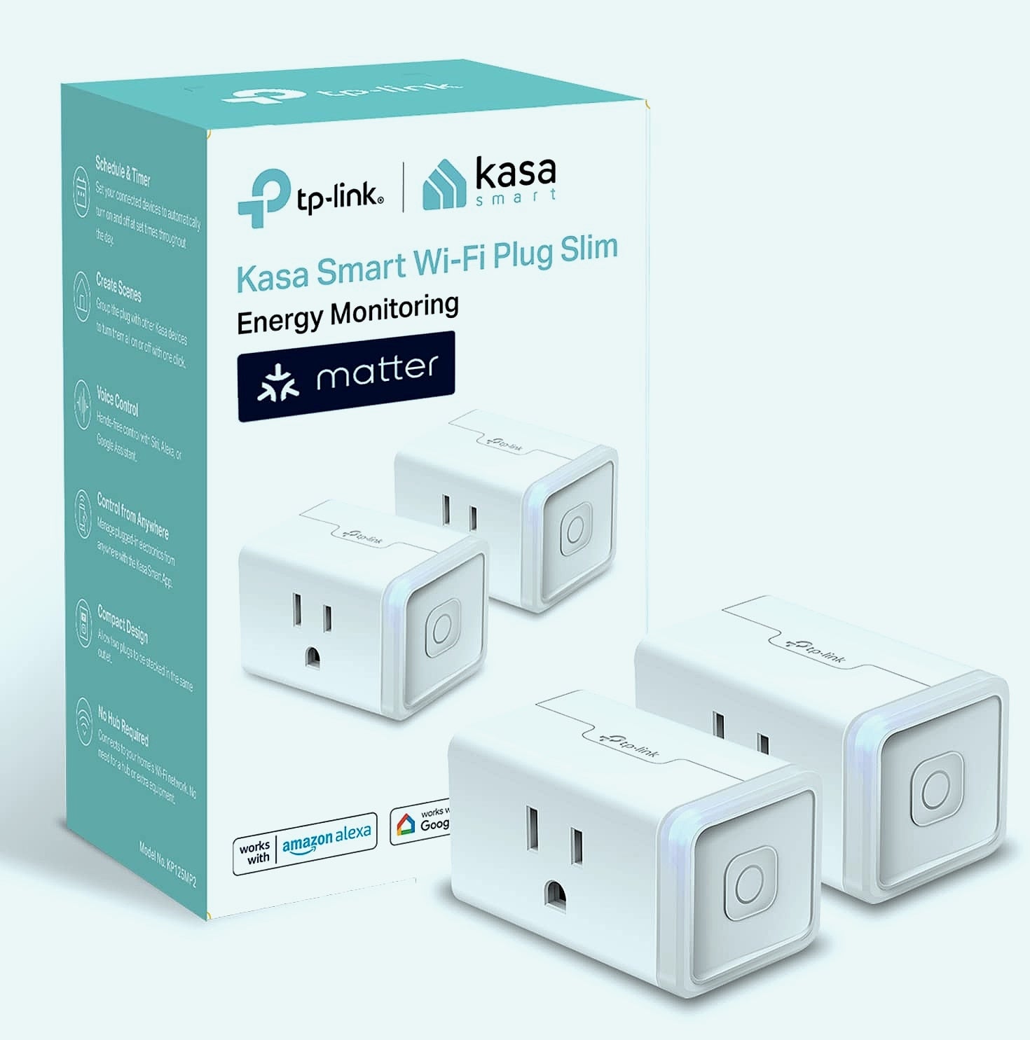 Kasa Smart Plug KP125M Matter Compatible Energy Monitor 2-Pack
