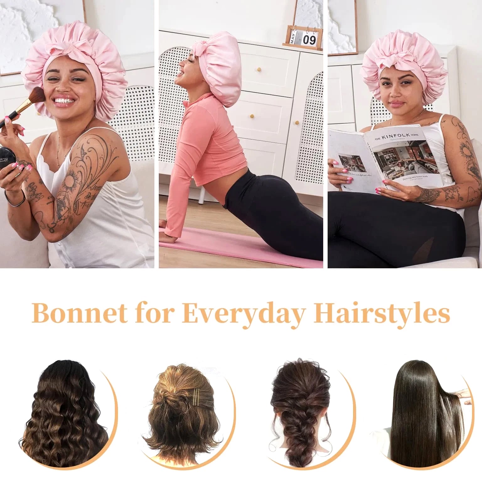 Silk Bonnet For Sleeping Women, Satin Hair Bonnet For Sleeping For Wavy Curly Na