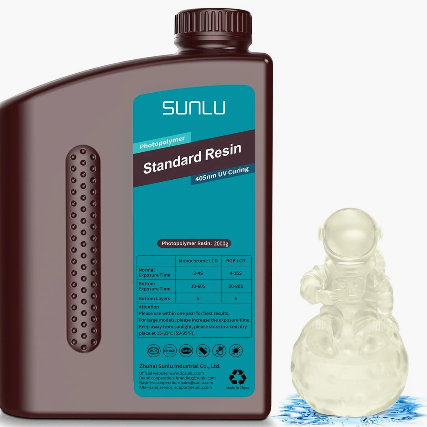 Clear 3D Resin 2kg for Most Printers, Fast Cure & Low Shrinkage - Precision Grade