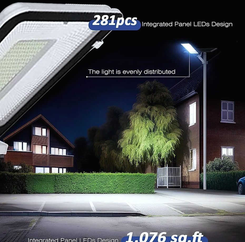 8000mAh Solar Street Light with 281 LEDs Dusk to Dawn