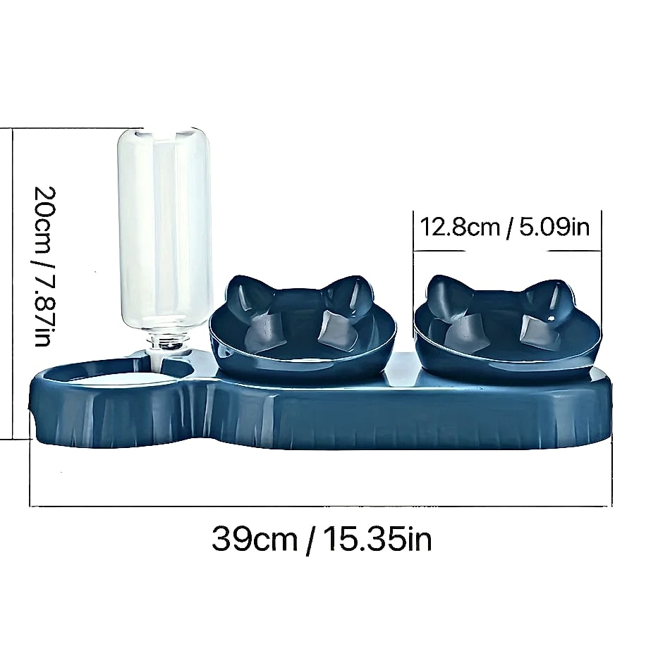 3-in-1 Tilted Cat Bowl Set with Gravity Water Feeder