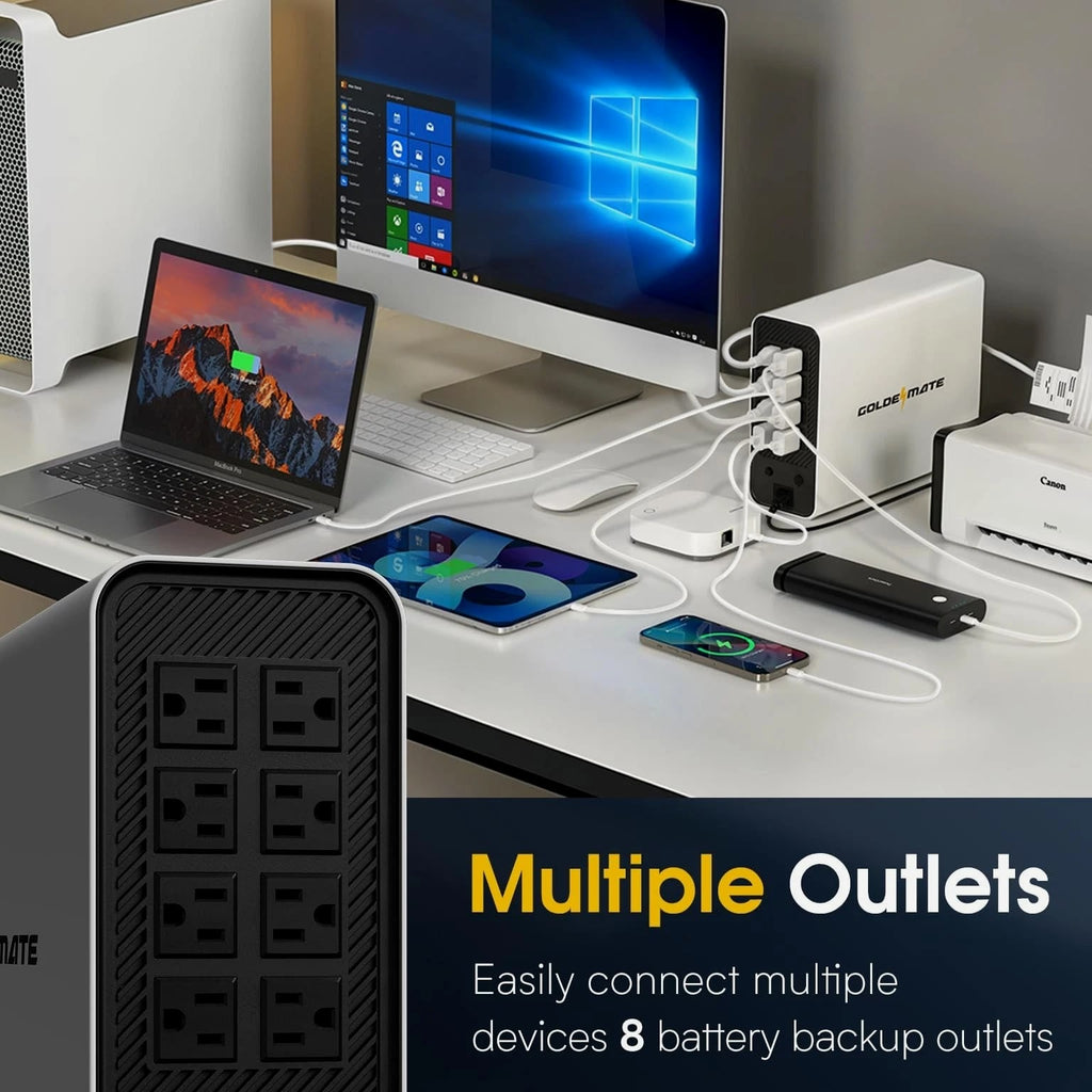 Goldenmate Back-UPS 1000VA/800W LiFePO4 Battery Backup UPS Surge Protector