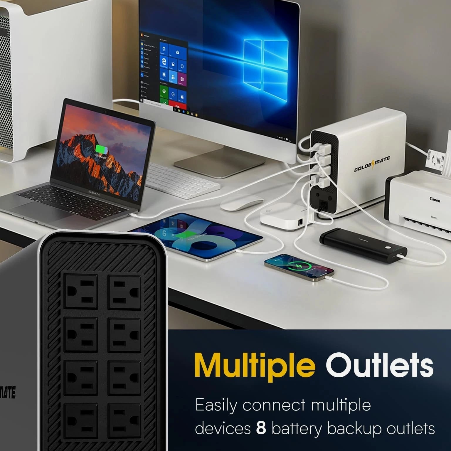Goldenmate Back-UPS 1000VA/800W LiFePO4 Battery Backup UPS Surge Protector