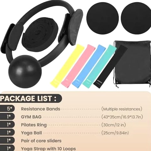 Pilates Essentials Kit for Home Workouts Women, Black Pilates Equipment Set