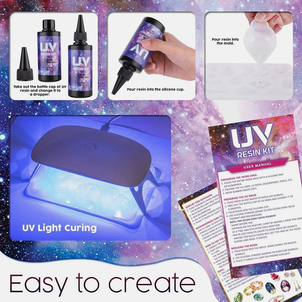 UV Resin Jewelry Making Kit with Silicone Molds UV Light,DIY Kits Jewelry Bra...