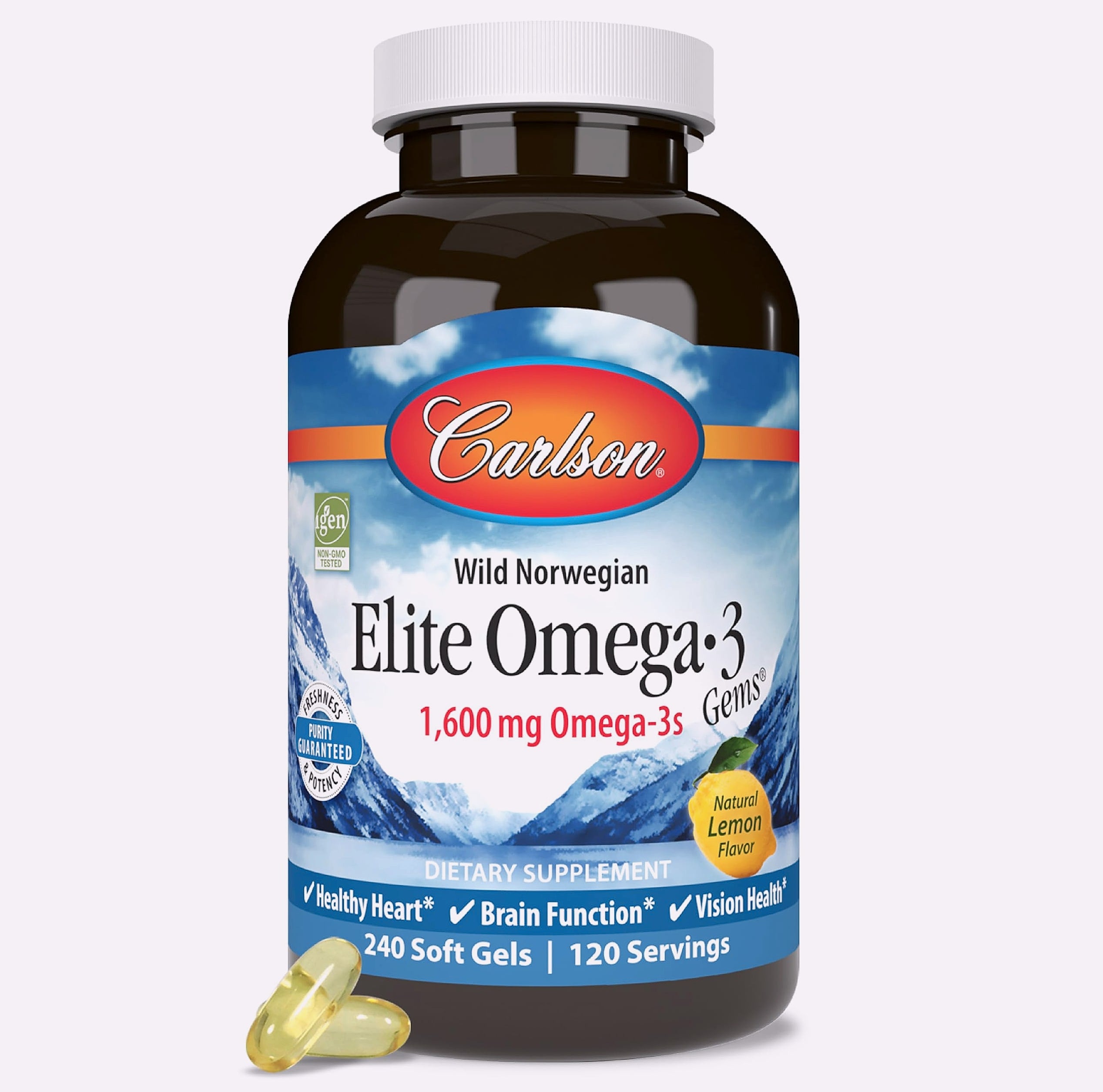 Carlson Elite Omega-3 Gems 1600mg Fish Oil Softgels