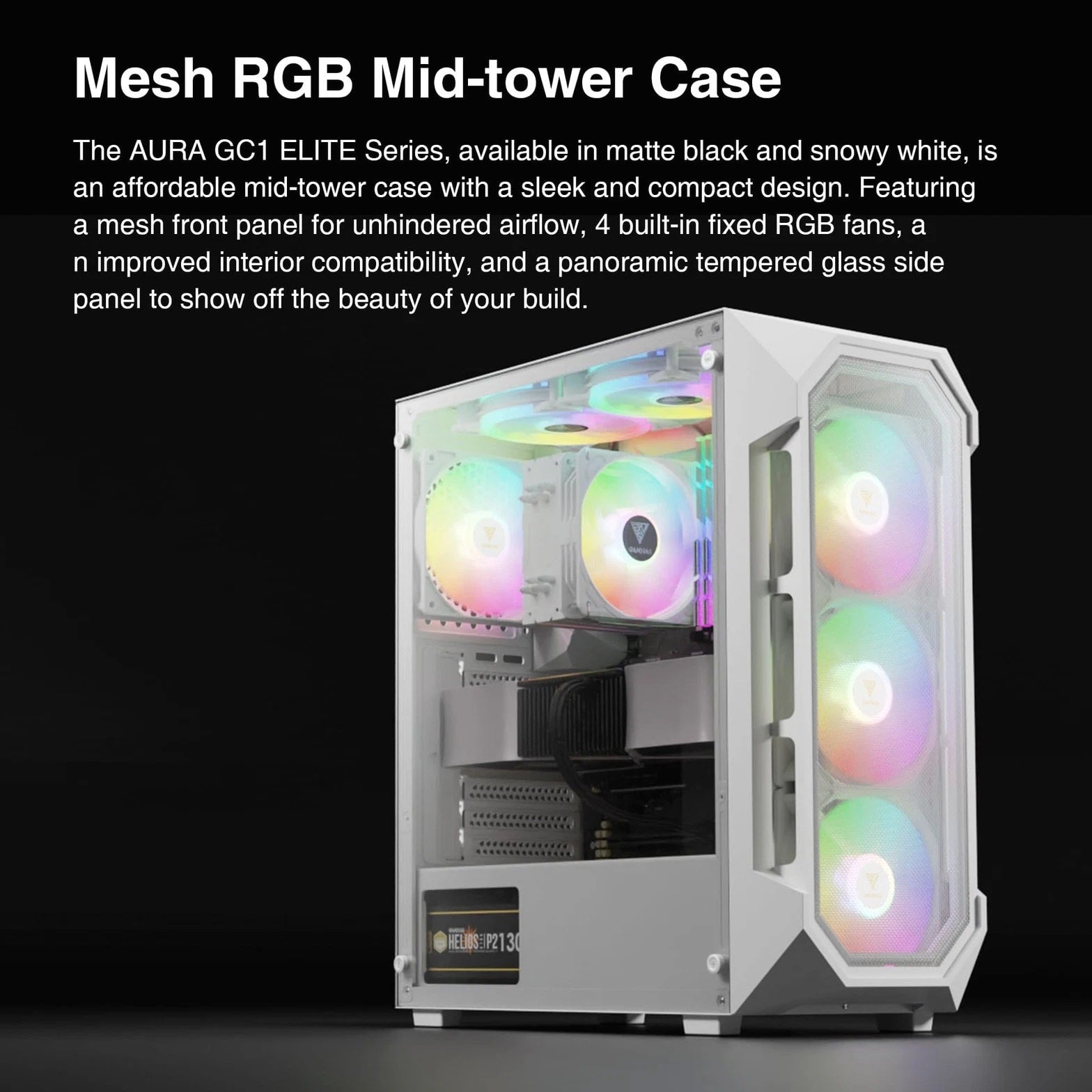ATX Mid Tower Gaming PC Case with Tempered Glass and 4x 120mm Fans