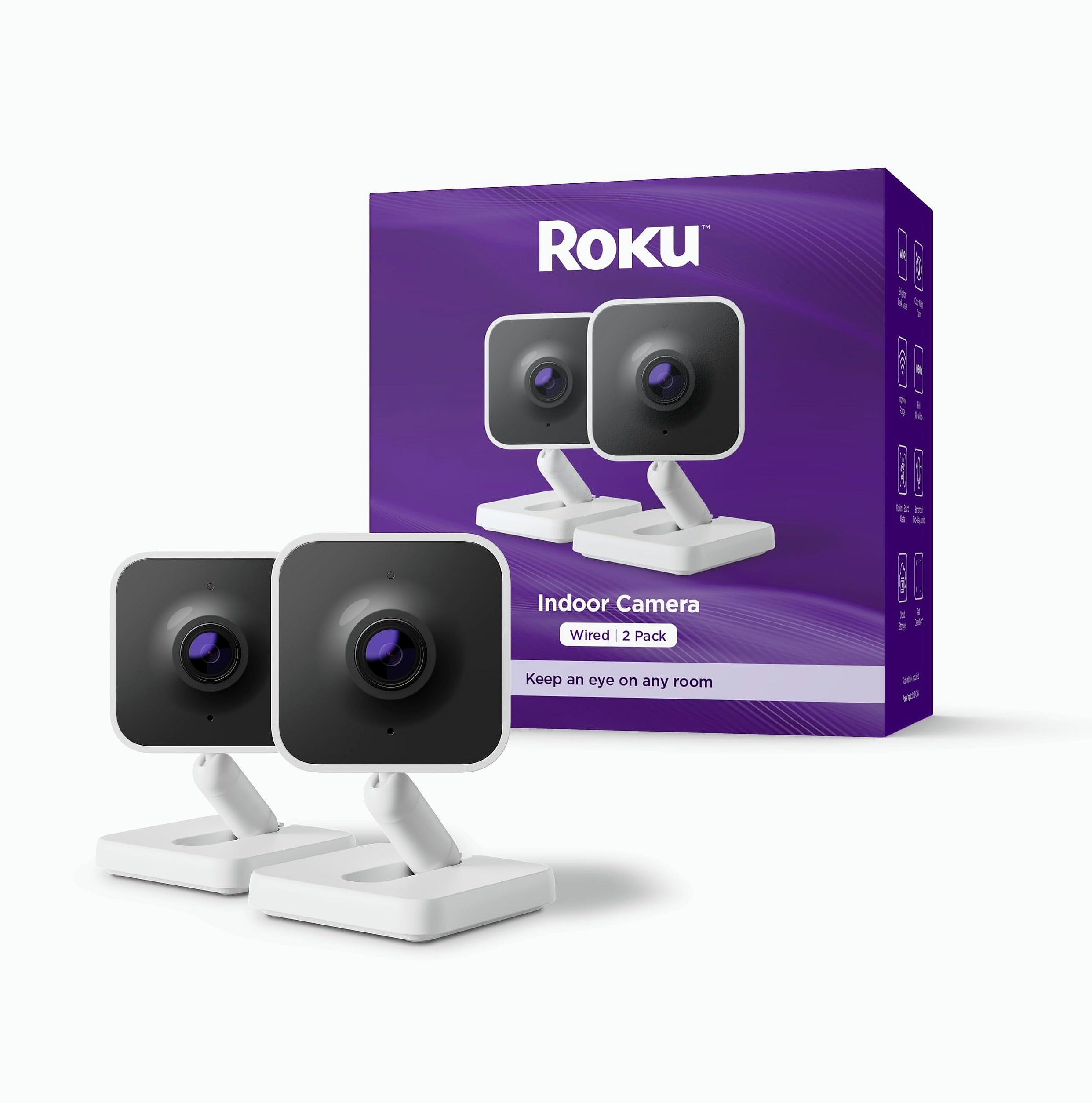 Roku Indoor Camera 2-Pack Wired Home Security with 1080p Night Vision