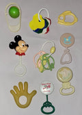 Vintage Lot Of 9 Baby Rattles And Teethers , Mickey Mouse, Keys, Rattle