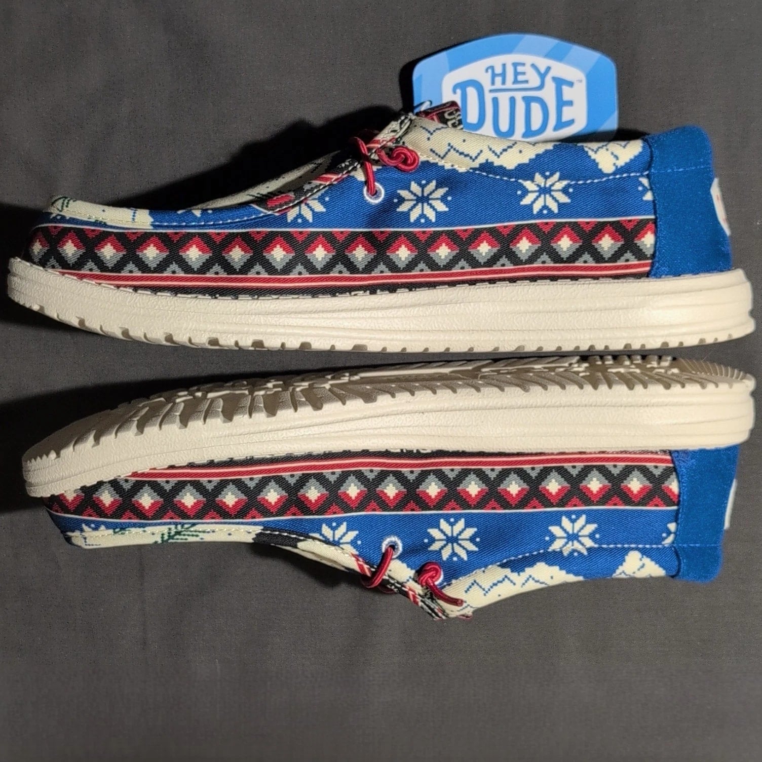 Hey Dude Wally Holiday Cheers Slip-on Shoes Men's 12 Blue Christmas Loafers