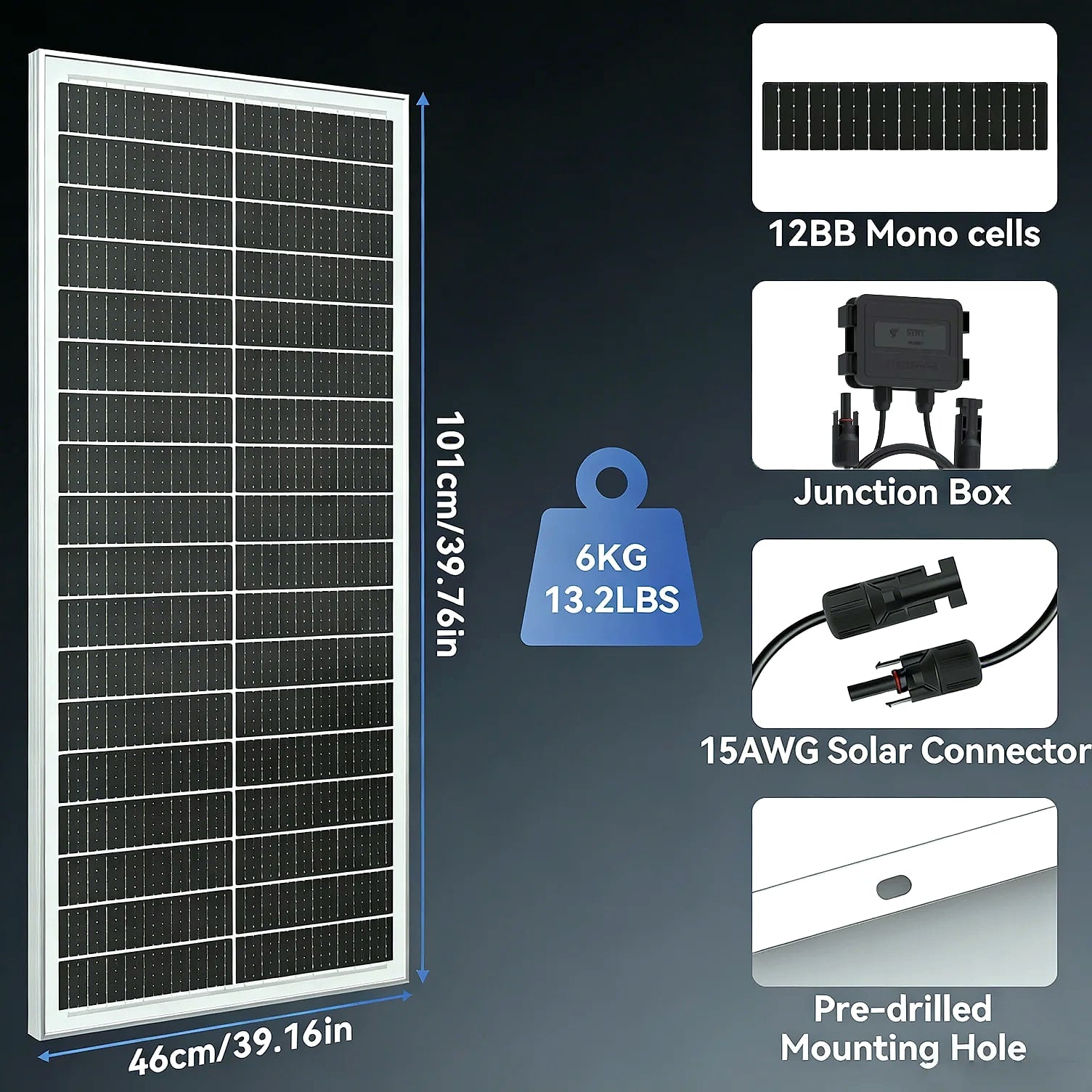 Rvpozwer 100W 12V Monocrystalline Solar Panel
