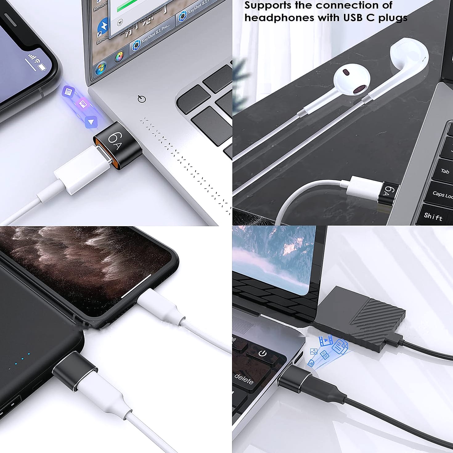 Mepsies USB to USB-C Adapter 4 Pack, OTG and Charging