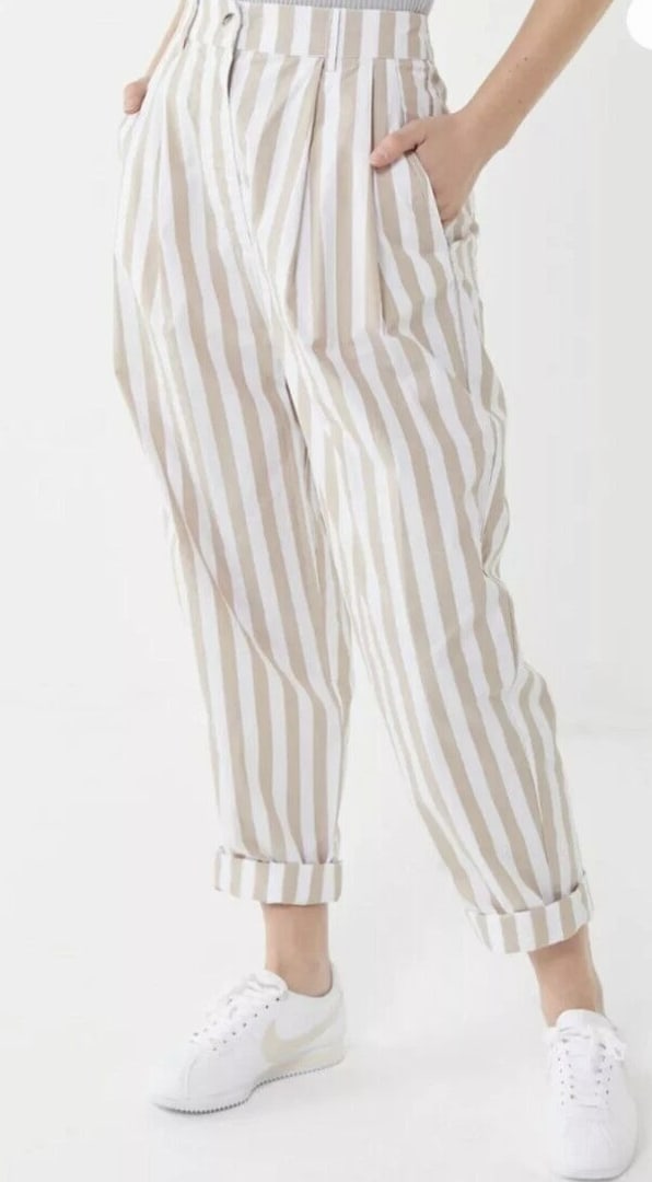 Urban Outfitters UO Percy Pleated High Rise Tapered Pants Size 2 Striped Leg N62