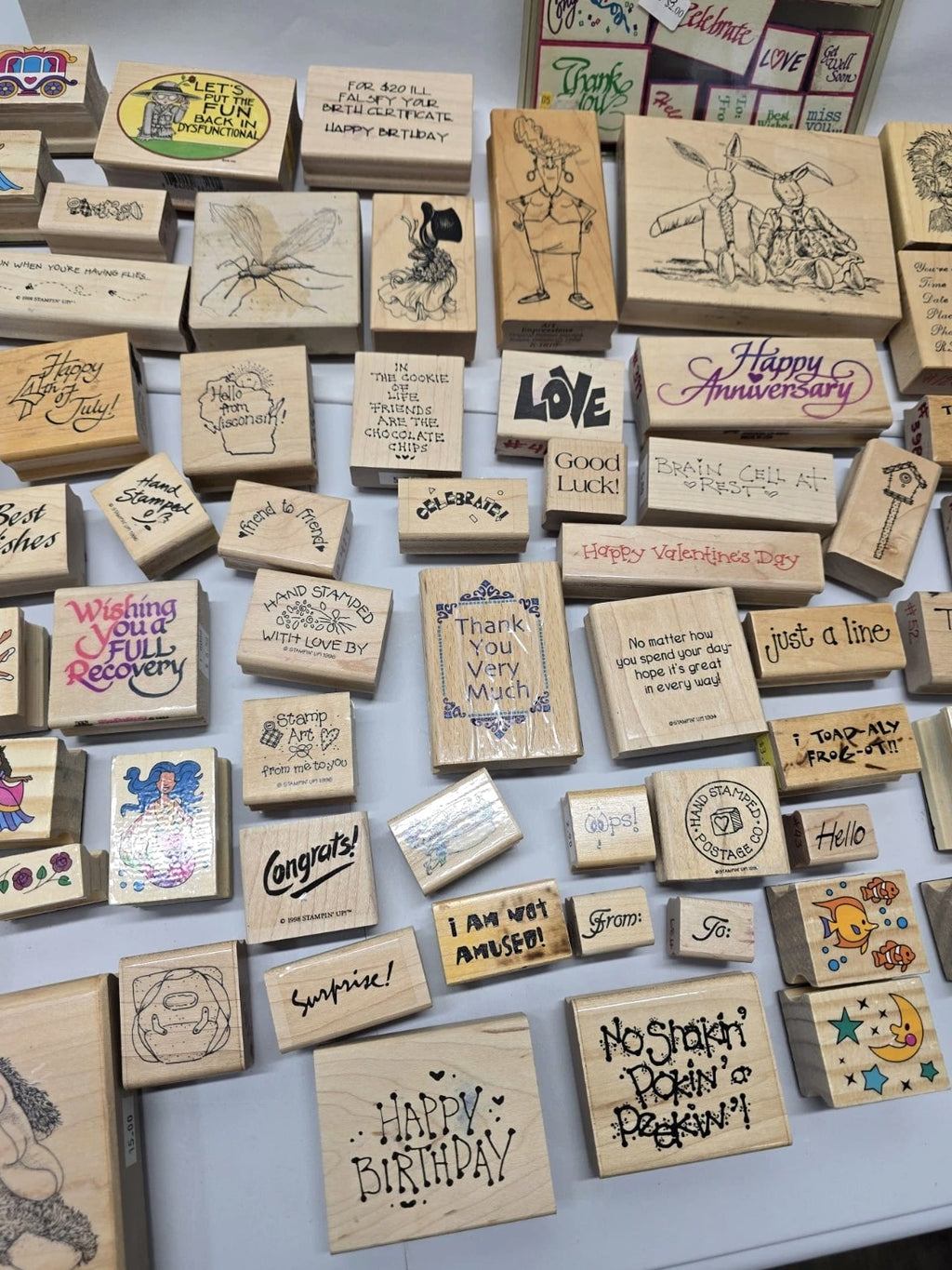 Lot Of 94 Vintage And Modern Wooden And Rubber Ink Stamps Arts Crafts