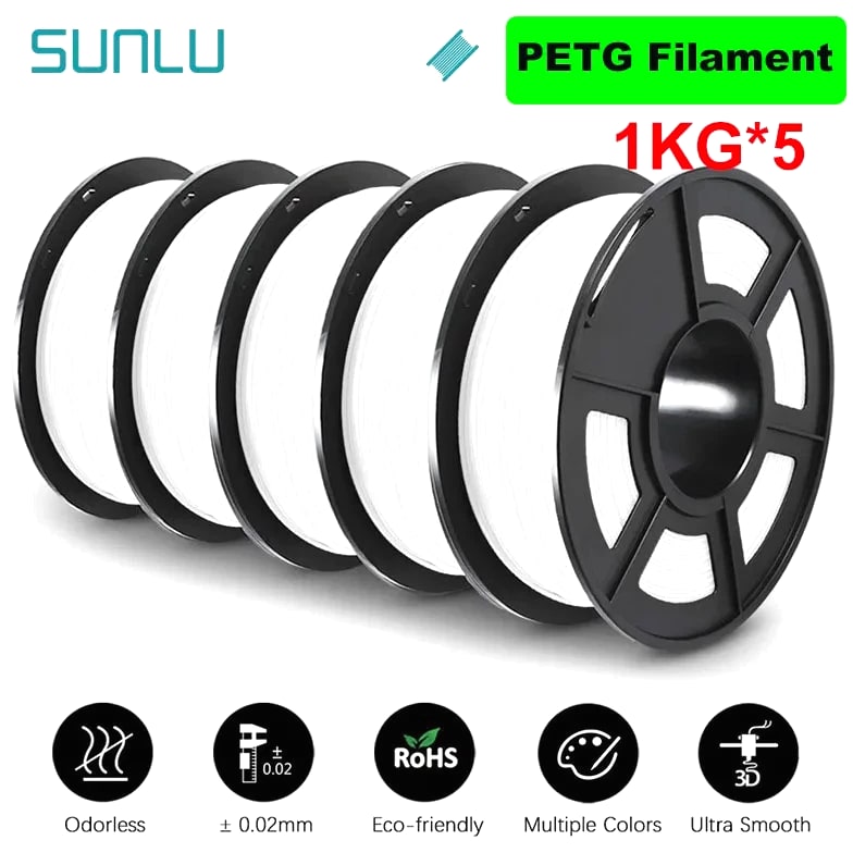 PETG/ABS Filamnet 1.75mm 5Roll 1KG Neatly Wound Printer Filament for 3D Printer