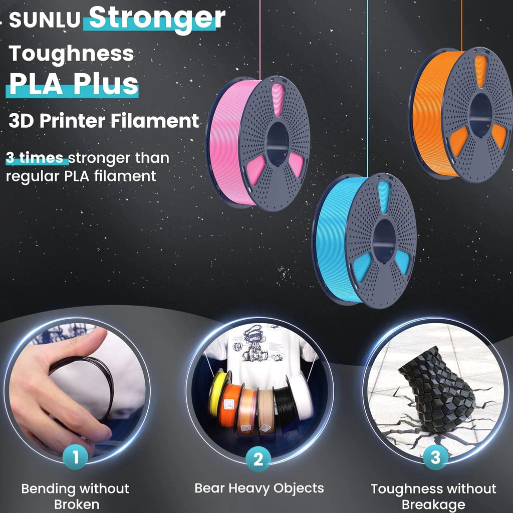PLA Plus Filament 1.75mm Black 1KG, Neatly Wound 3D Printer Filament 1.75mm