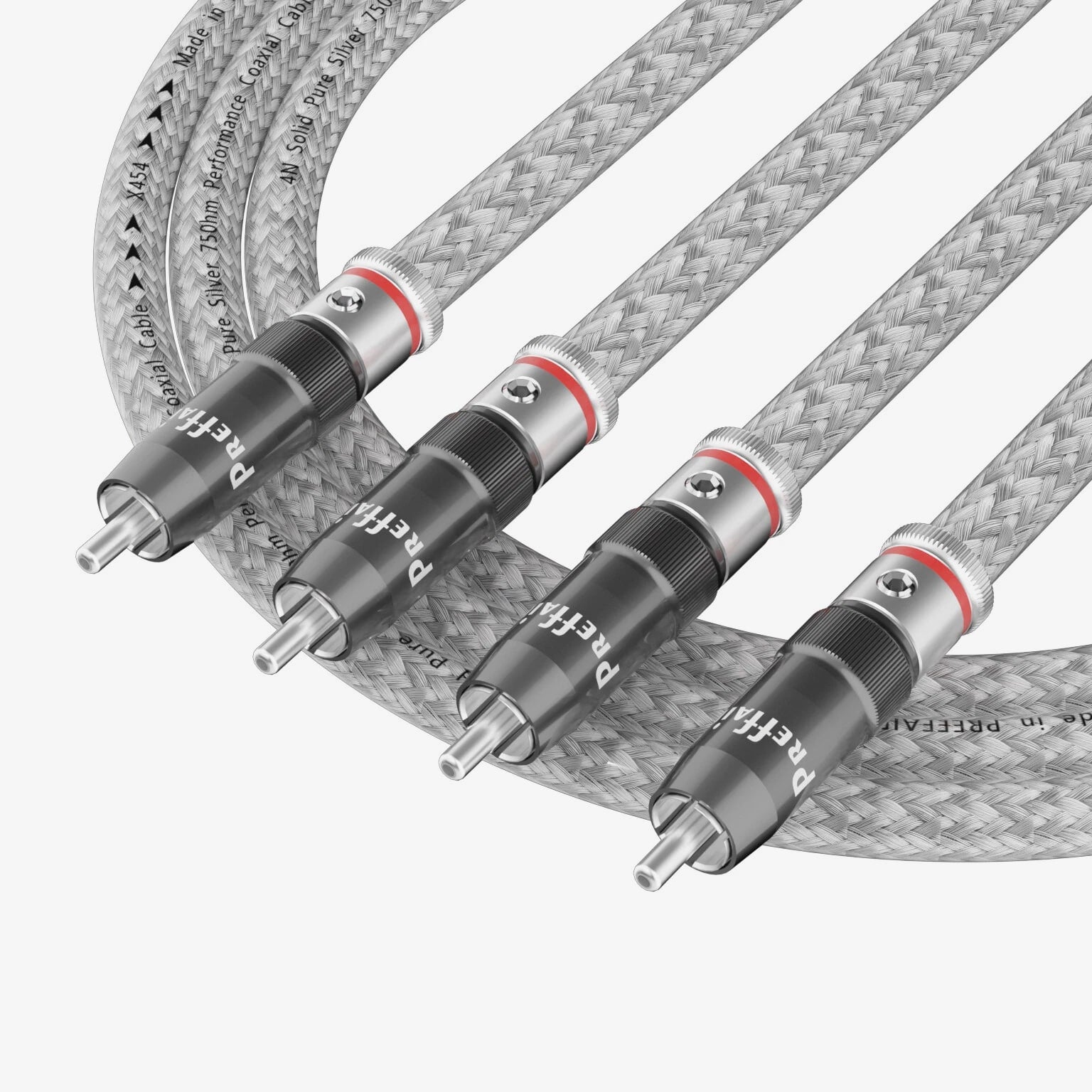 Pair 5N Pure Solid Silver RCA to RCA Cable HiFi Audio Cable Interconnect Line