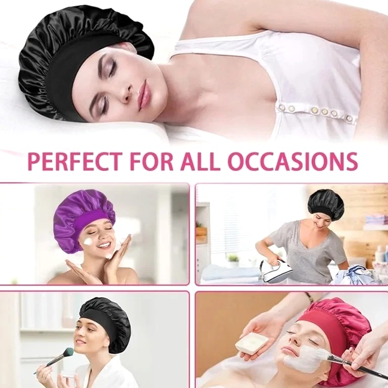 Silk Satin Sleep Bonnet Hair Cap Bonnet Elastic Soft Wide Band for Women