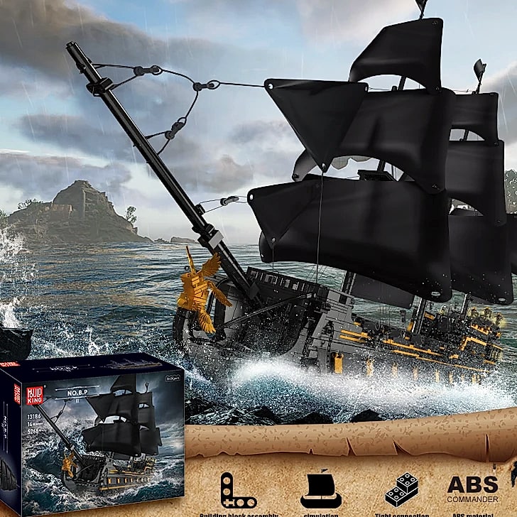 Mould King 13186 Pirate Ship Toys The Big Black Pearl Building Block Assembly Pirate Ship Brick Set Kids Christmas Gift