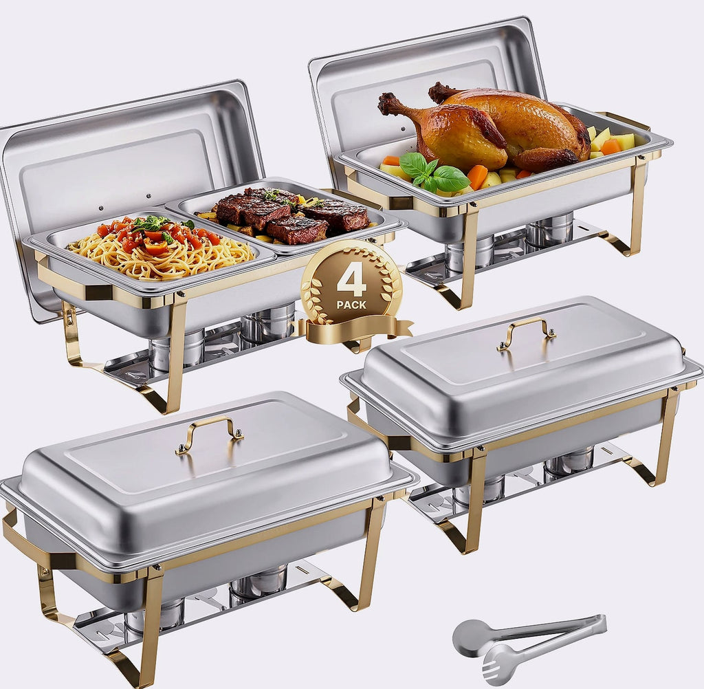 SucceBuy 8 Qt Chafing Dish Set, Stainless Steel Buffet Warmer, 4-Pack