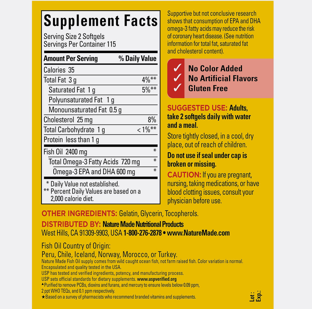 Nature Made Fish Oil 1200 mg Omega 3 Softgels, 230 Count