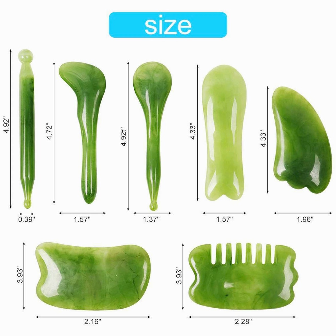 7 Pcs Jade Gua Sha Board Beauty Facial Roller Set Natural Face Neck Massager Tool
