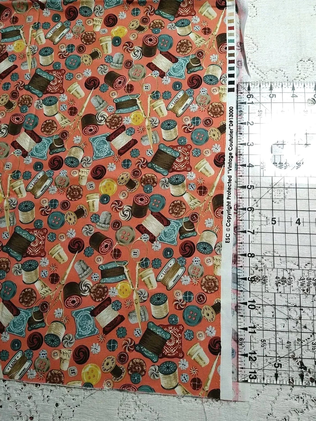 Sewing Notions Fabric Pink Blue "Vintage Couturier" 13000 ESC Haberdashery BTHY
