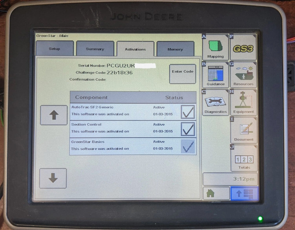 John Deere GreenStar 3 2630 Display GS3 Autotrac Section Control BPF10605