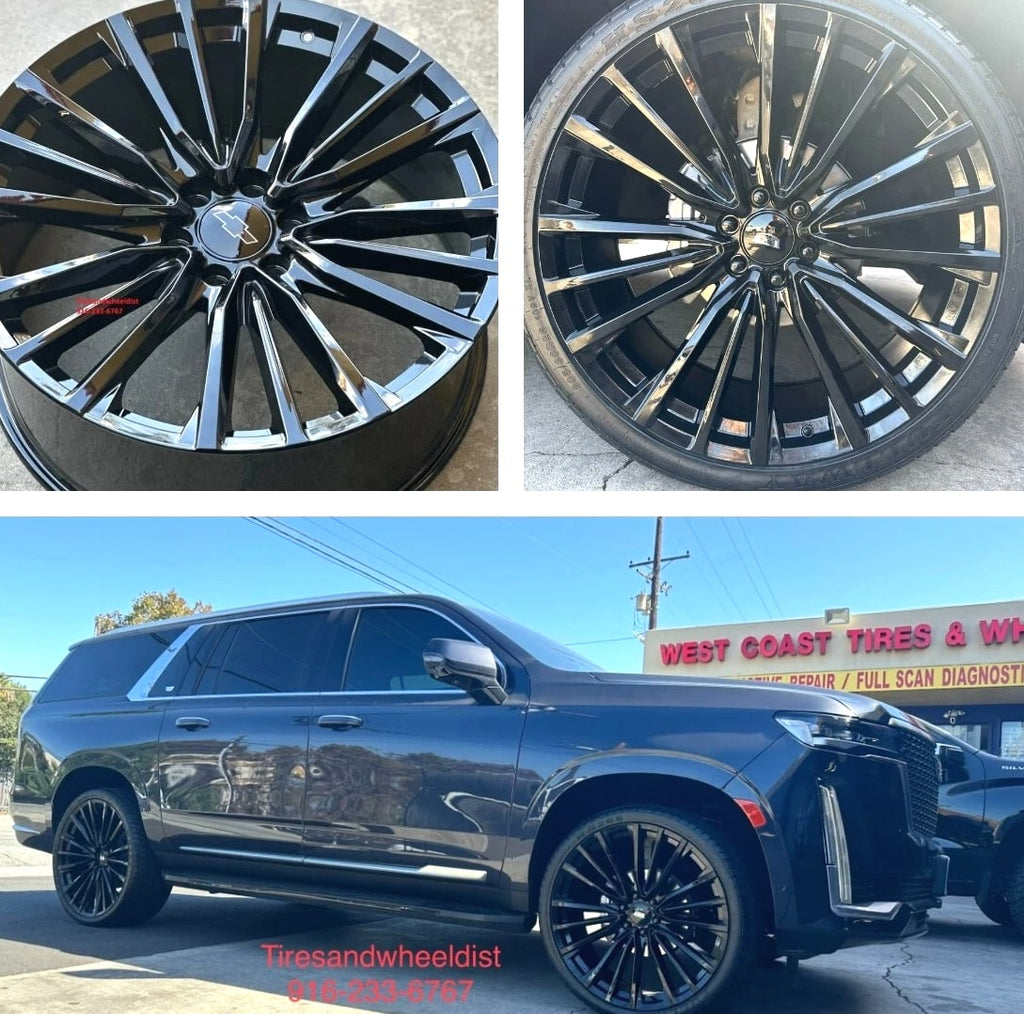 26'' inch Escalade Wheels fit Silverado Yukon Tahoe Gloss Black with Tires New