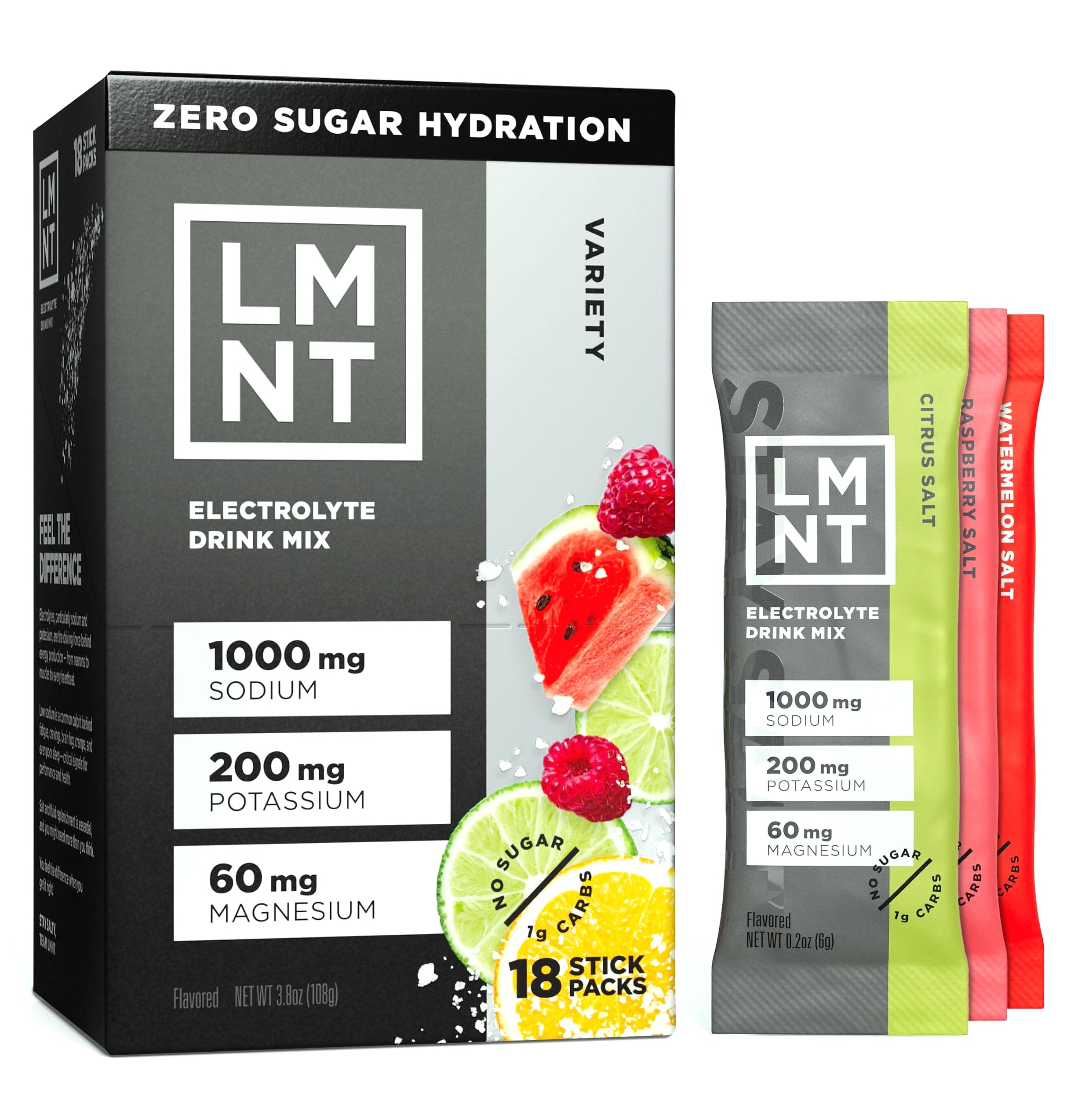 LMNT Zero Sugar Electrolyte Drink Mix Variety Pack 18 Count