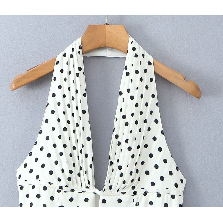 Yenkye French Style Polka Dot Halter Mini Dress