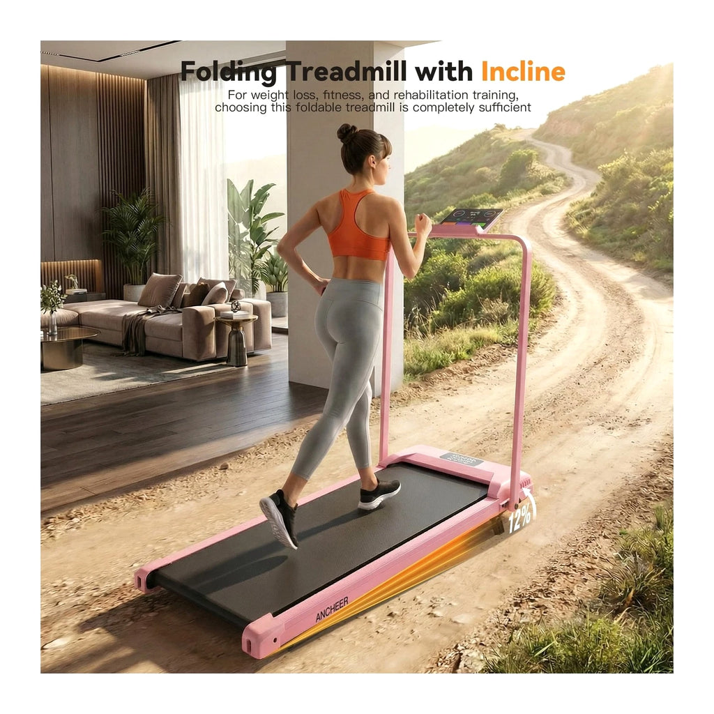 ANCHEER Walking Pad Treadmill with 12% Incline - Under Desk with Handle Bar,...