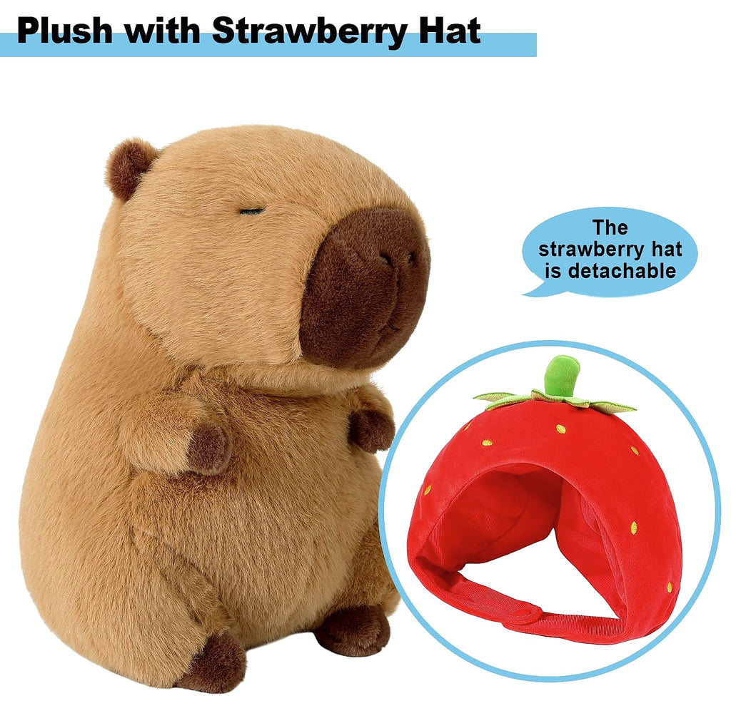 Ditucu Capybara Plush Toy with Strawberry Hat, 9 Inch Stuffed Animal
