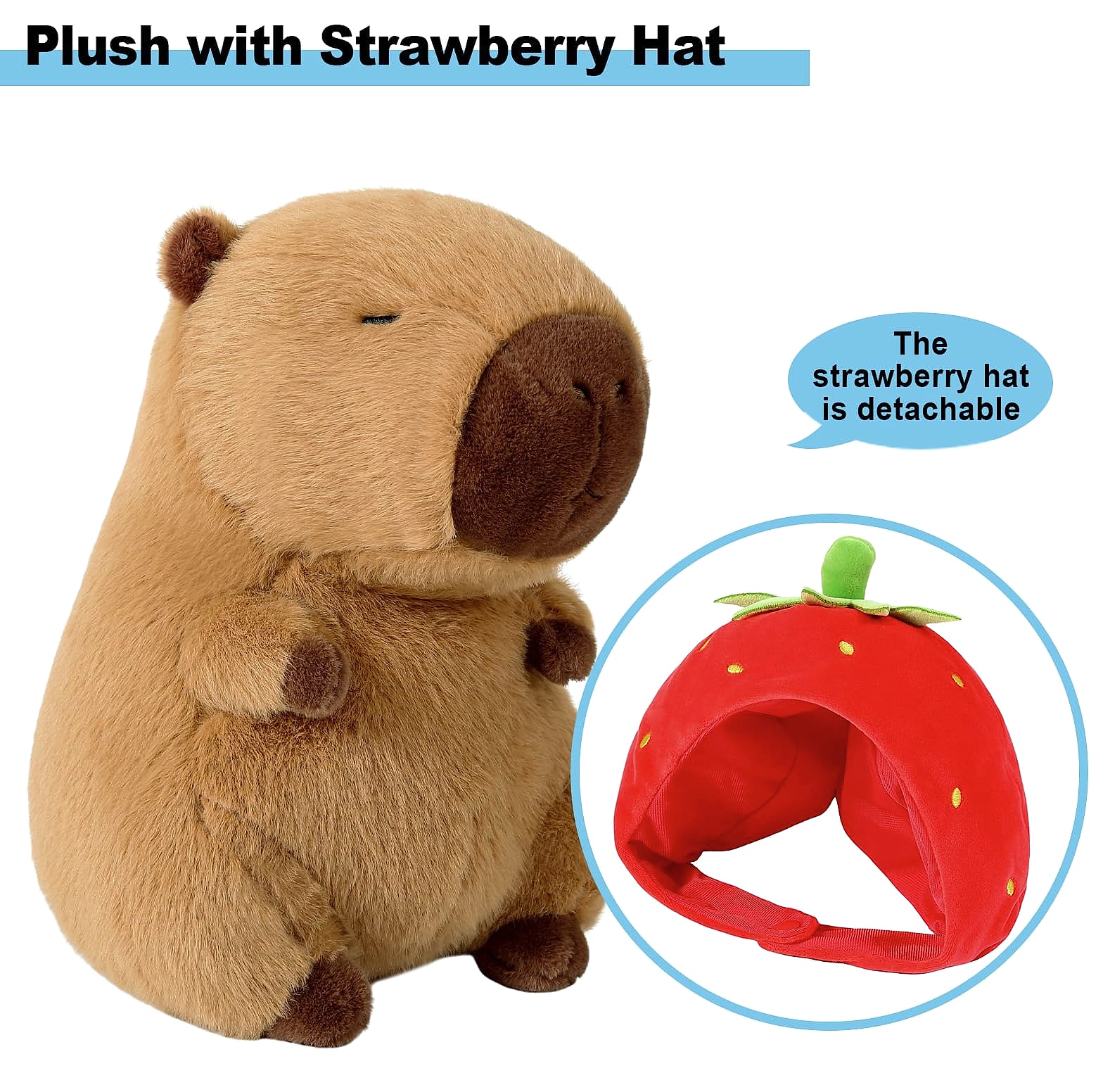 Ditucu Capybara Plush Toy with Strawberry Hat, 9 Inch Stuffed Animal