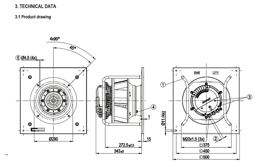 Ebm-Papst K3G310-PV69-03/F01 EC AHU Fan 400VAC