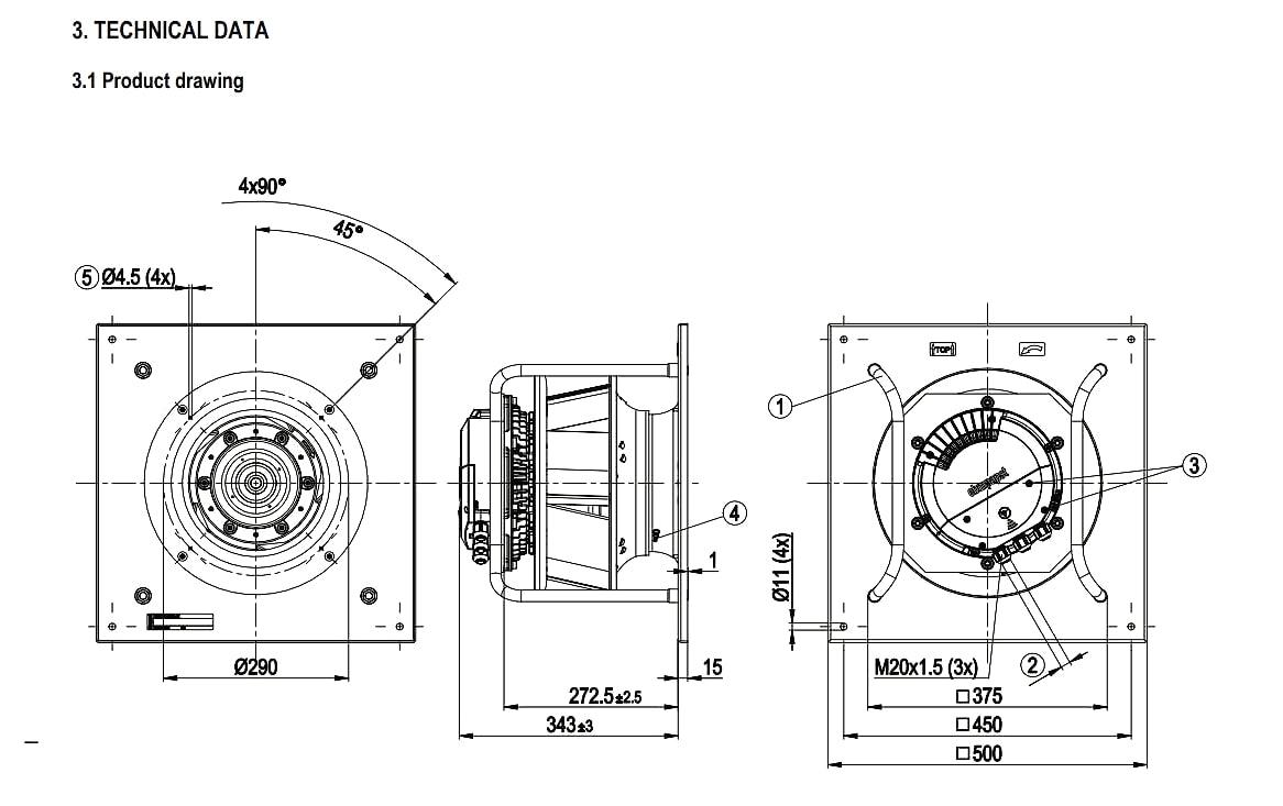 Ebm-Papst K3G310-PV69-03/F01 EC AHU Fan 400VAC