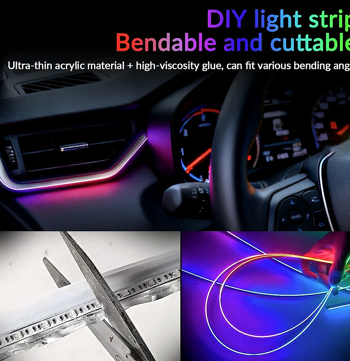 WUMFIRE RGB LED Car Ambient Light Strip Kit with App Control